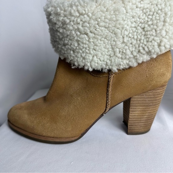 UGG Australia Charlee Chestnut Suede Shearling Fold Over Heeled Ankle Boots 8.5 - Picture 7 of 15
